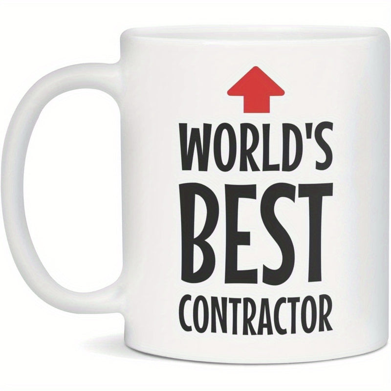 Tailorly White Ceramic 11 oz Mug - Worlds Best Contractor Bold Minimalist Black Text Featuring A Single Vibrant Pointing Red Arrow