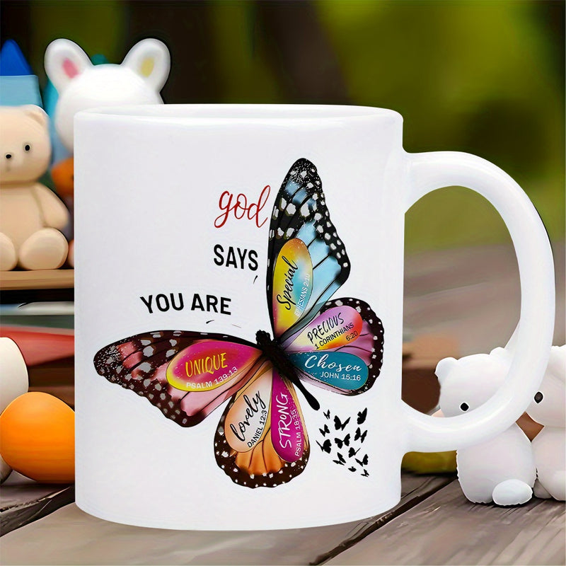 Tailorly White Ceramic 11 oz Mug - God Says You Are Unique Lovely Strong Special Chosen Vibrant Wings Featuring Colorful Patterns And Scripted Inspirational