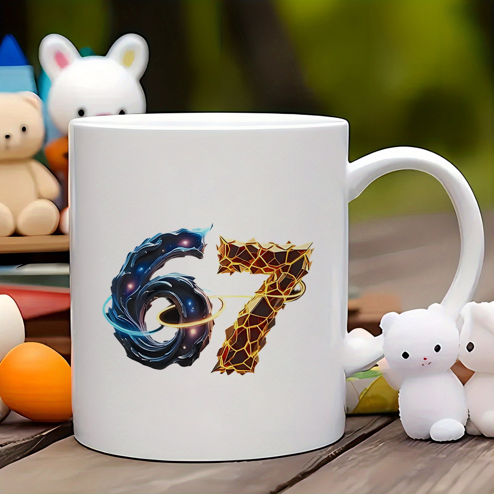 Tailorly White Ceramic 11 oz Mug - Glowing Galaxy And Molten Lava Textures On A Stylized Cosmic Number