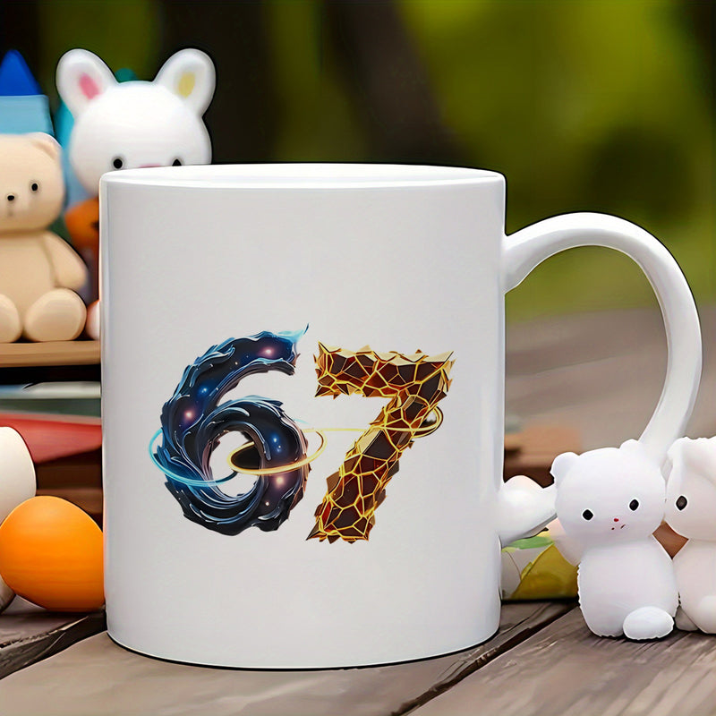 Tailorly White Ceramic 11 oz Mug - Glowing Galaxy And Molten Lava Textures On A Stylized Cosmic Number