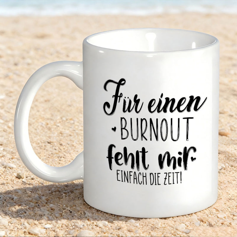 Tailorly White Ceramic 11 oz Mug - Classic White Minimalist Ceramic Cup Resting On A Warm Sunny Beach Mug