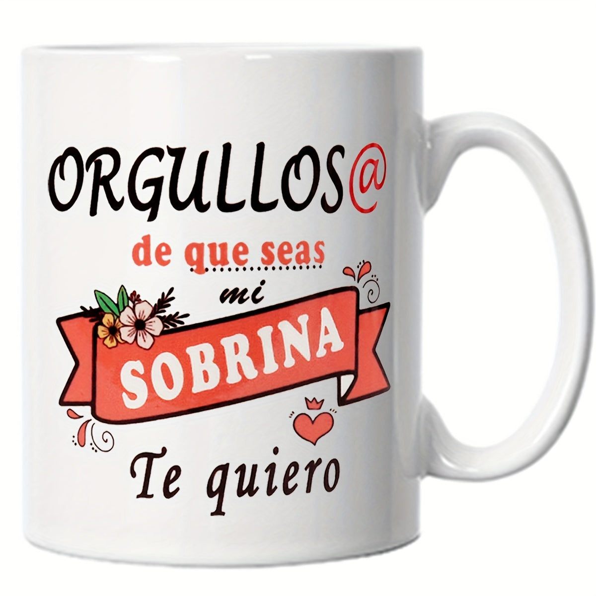 Tailorly White Ceramic 11 oz Mug - Elegant Floral Decoration With Colorful Blossoms And Floating Heart Red Ribbon