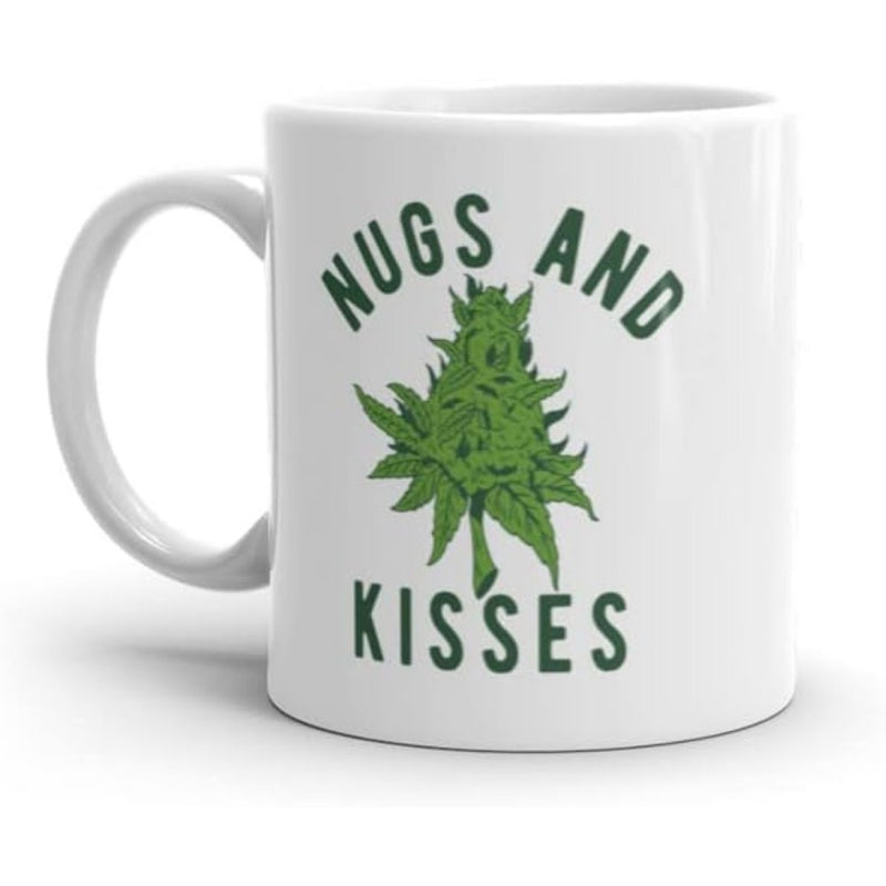 Tailorly White Ceramic 11 oz Mug - Nugs And Kisses Vibrant Green Herbal Plant Growth Centered On Clean White Minimalist Mug