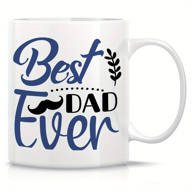 Tailorly White Ceramic 11 oz Mug - Best Dad Ever Minimalist Typography Design With Delicate Branch And Stylized Black Mustache