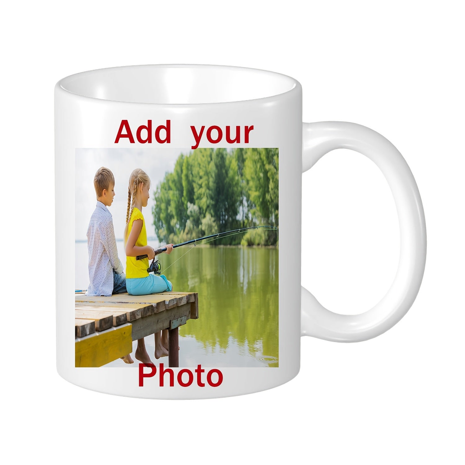 Tailorly White Ceramic 11 oz Mug - Add Your Photo Children Fishing On A Wooden Dock By The Water Mug
