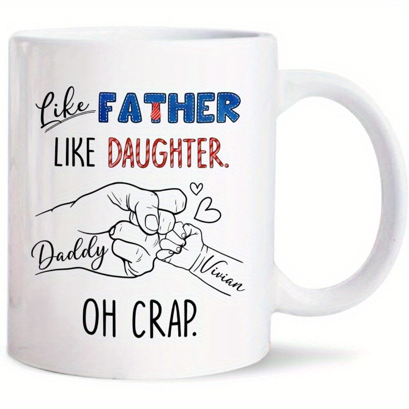 Tailorly White Ceramic 11 oz Mug - Like Father Like Daughter Daddy Vivian Oh Crap Simple Black Line Art Illustration Representing Parental Bonding Fist Bump