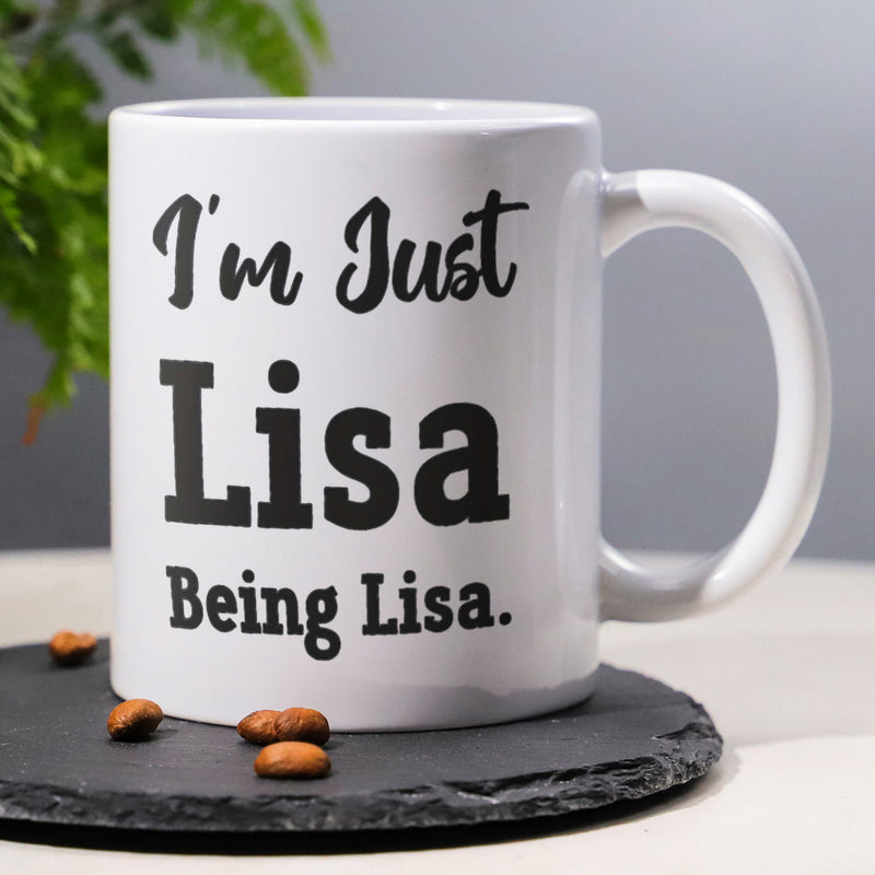 Tailorly White Ceramic 11 oz Mug - I'm Just Lisa Being Lisa Minimalist Smooth White Ceramic Body With Ergonomic Handle Personalized Daily Drinkware Mug