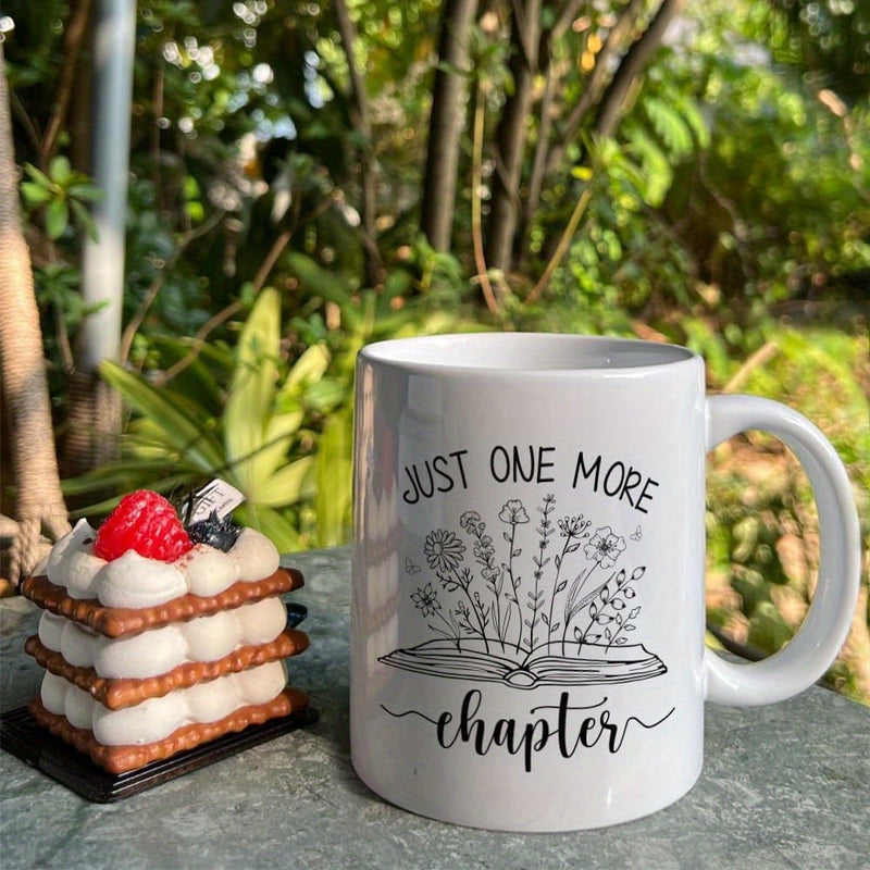 Tailorly White Ceramic 11 oz Mug - Just One More Chapter Delicate Wildflowers Blooming From Open Pages Of A Vintage Book