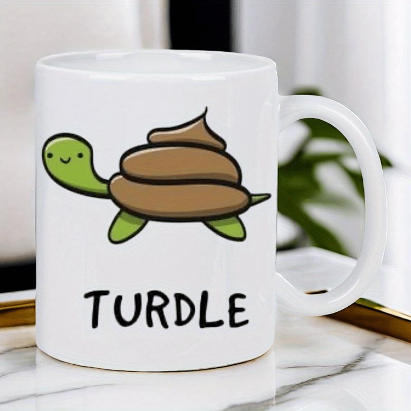 Tailorly White Ceramic 11 oz Mug - Turdle Cute Cartoon Green Reptile With Brown Swirl Shell Turtle