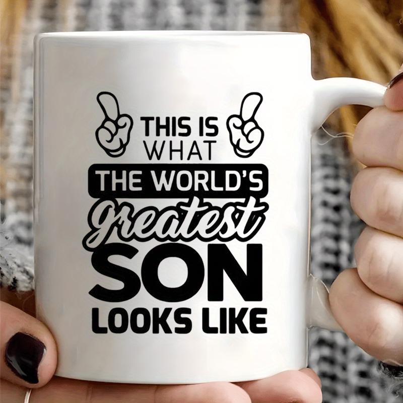 Tailorly White Ceramic 11 oz Mug - This Is What The Worlds Greatest Son Looks Like Minimalist Hand Icons Pointing Upward On A Clean Ceramic Mug