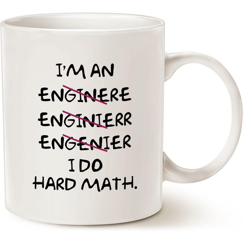 Tailorly White Ceramic 11 oz Mug - Im An Enginere Enginierr Engenier I Do Hard Math Simple Black Typography With Humorous Red Strike Marks On Surface Math
