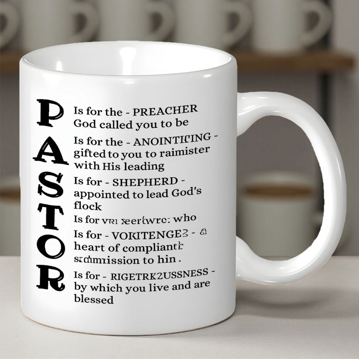 Tailorly White Ceramic 11 oz Mug - Pastor Elegant Featuring Bold Black Typography And Inspirational Acrostic Verses Mug