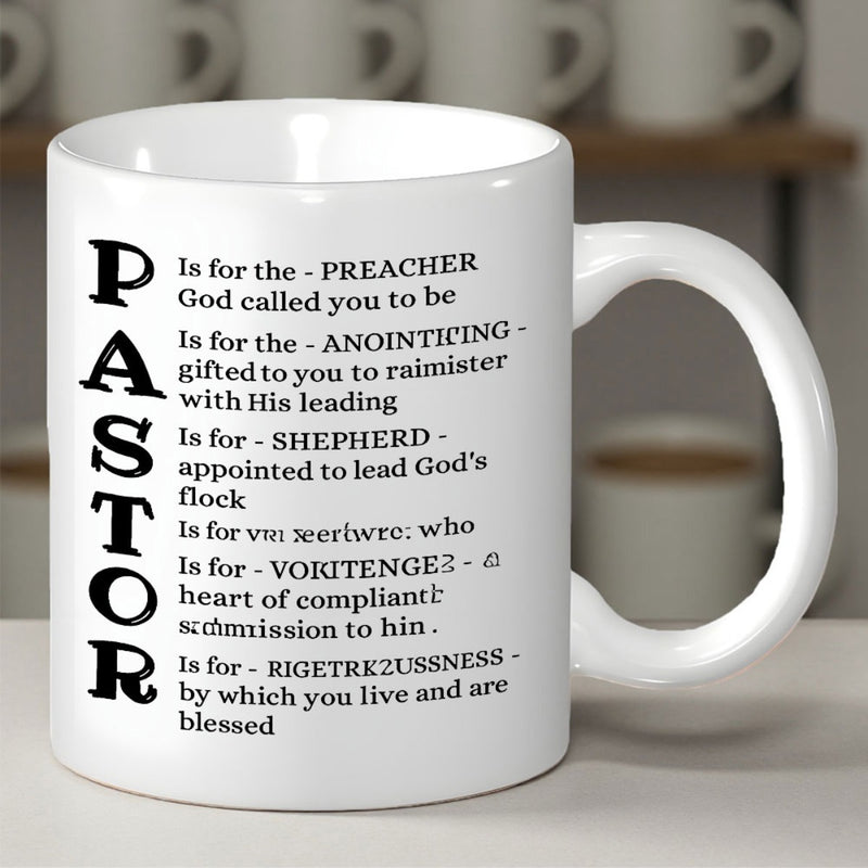 Tailorly White Ceramic 11 oz Mug - Pastor Elegant Featuring Bold Black Typography And Inspirational Acrostic Verses Mug