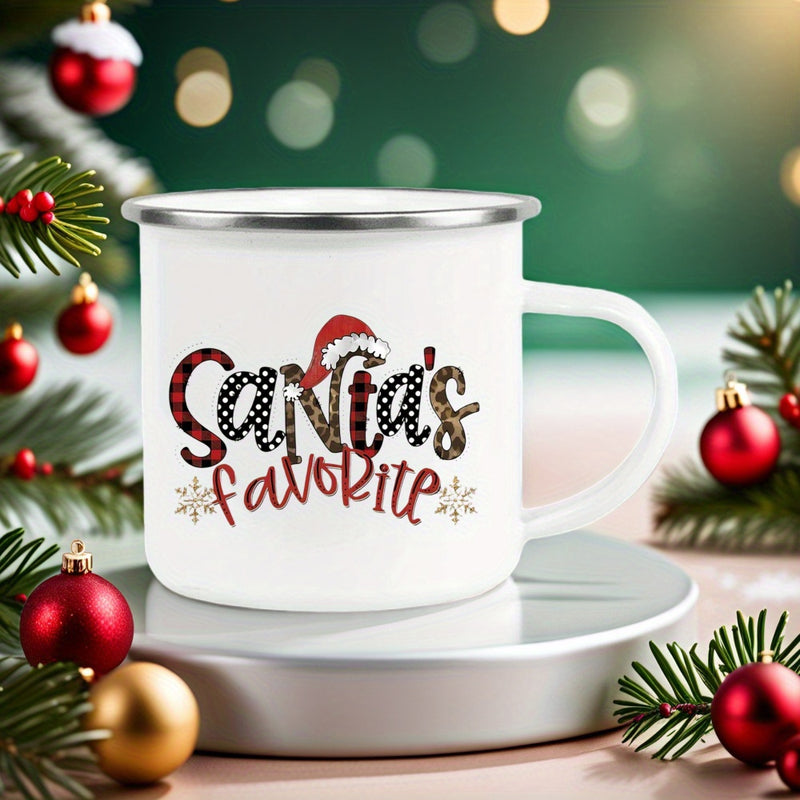 Tailorly White Ceramic 11 oz Mug - Santas Favorite Festive Christmas Plaid And Leopard Pattern With A Red Santa Hat Mug