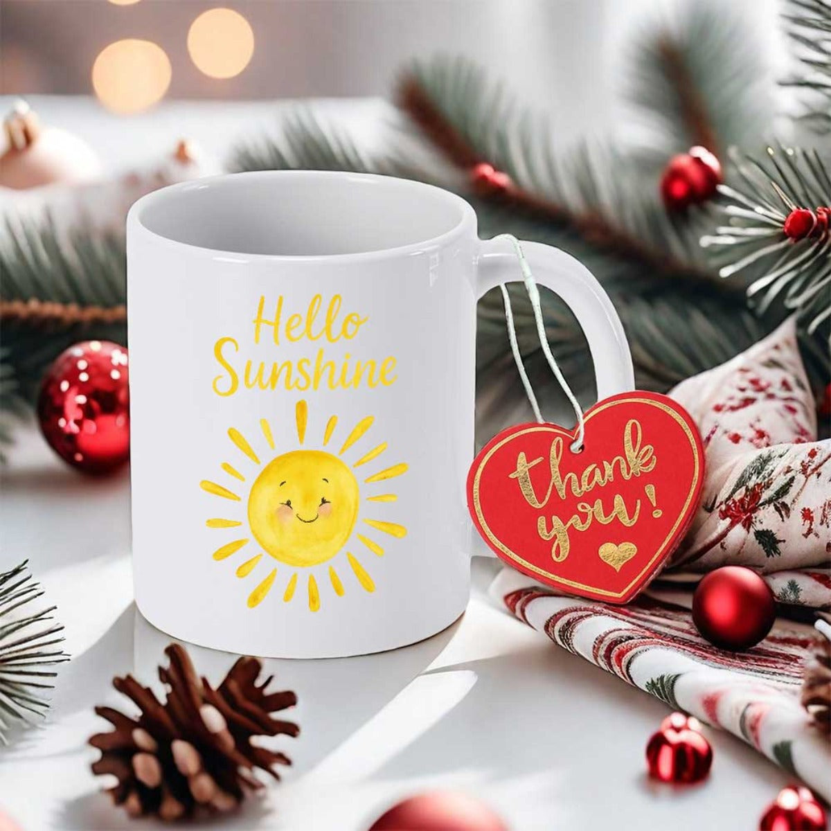 Tailorly White Ceramic 11 oz Mug - Hello Sunshine Radiant Yellow Smiling Face Surrounded By Warm Golden Light Rays Sun