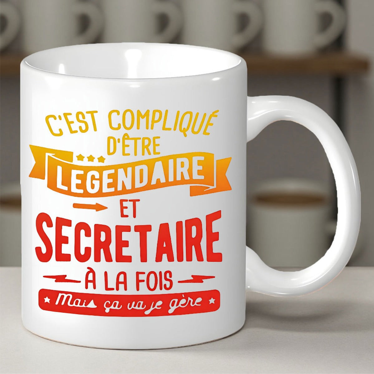 Tailorly White Ceramic 11 oz Mug - Stylish Typographic Banner Design Featuring Elegant Ribbons And Bold Red Font Mug