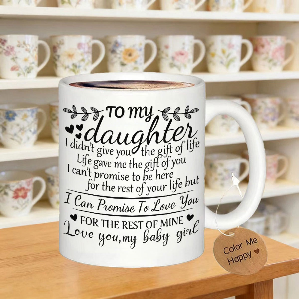 Tailorly White Ceramic 11 oz Mug - To My Daughter Heartfelt Sentiment Surrounded By Delicate Vines And Sweet Small Hearts Mug