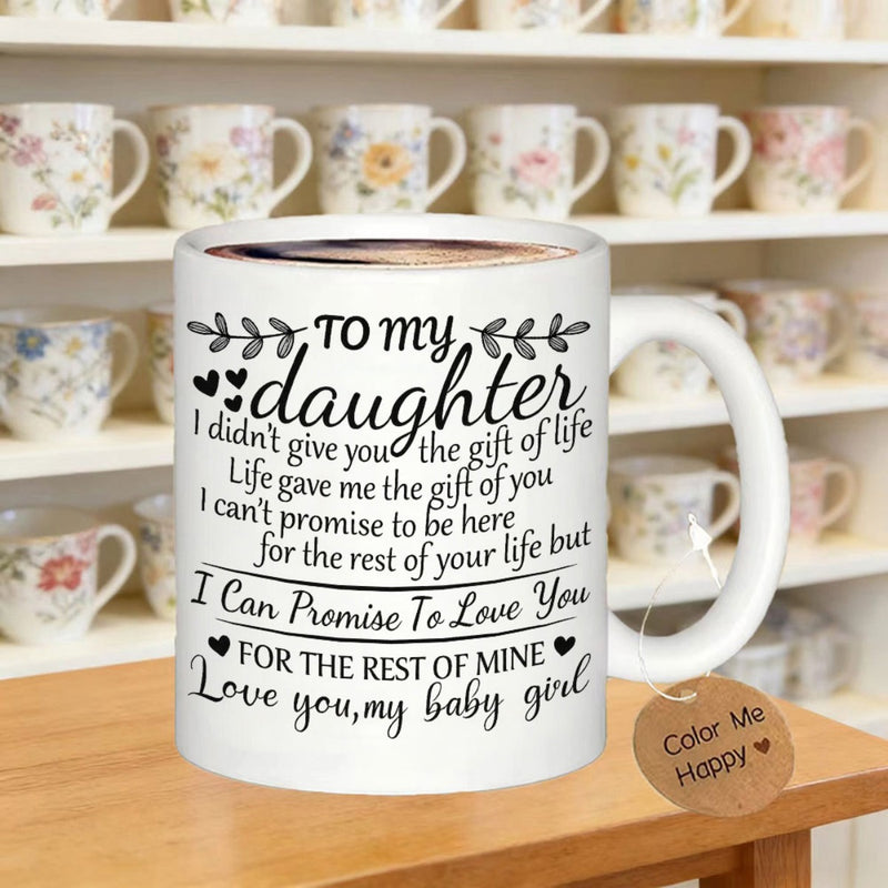 Tailorly White Ceramic 11 oz Mug - To My Daughter Heartfelt Sentiment Surrounded By Delicate Vines And Sweet Small Hearts Mug