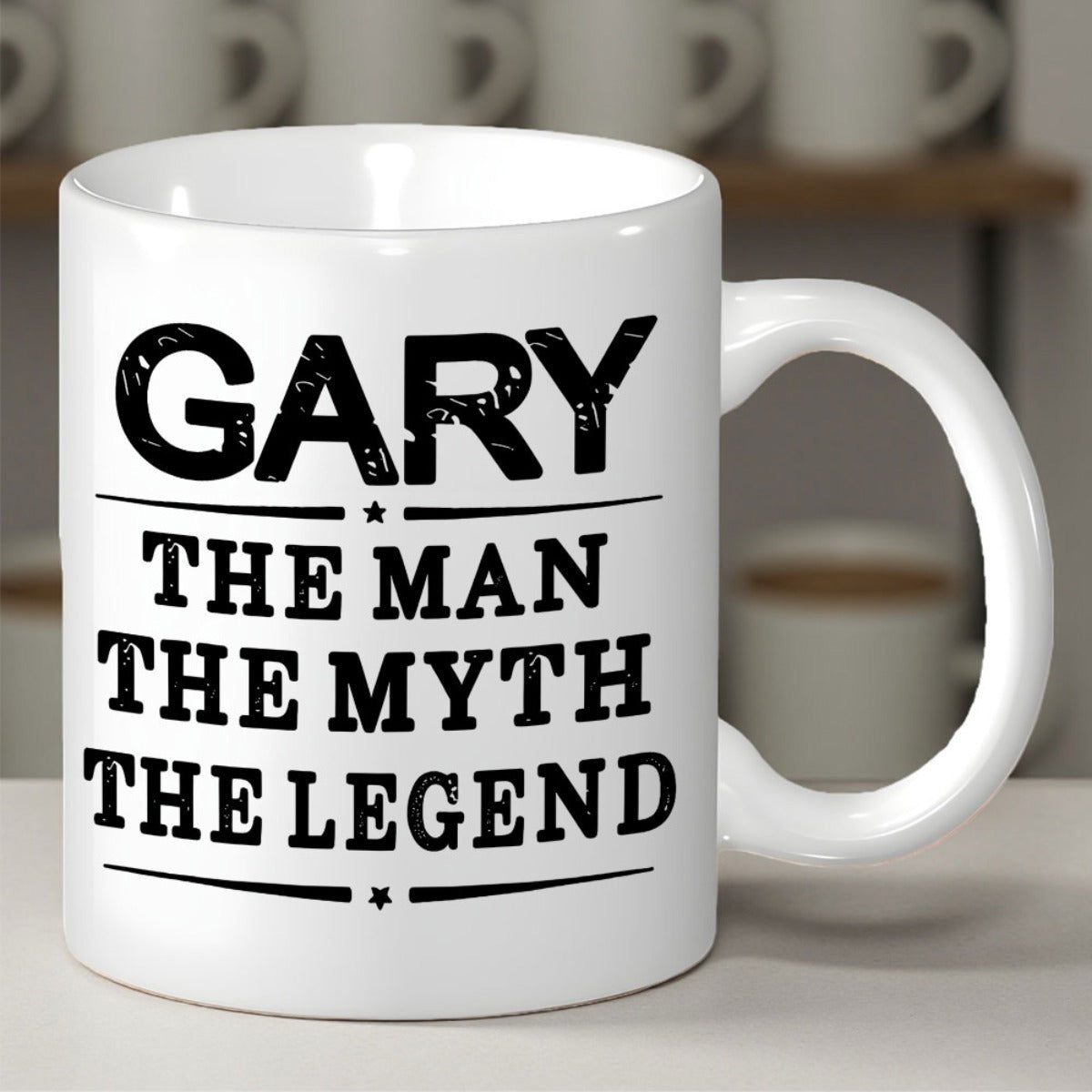 Tailorly White Ceramic 11 oz Mug - Gary The Man The Myth The Legend Sleek Minimalist With Classic Bold Decorative Typography Mug