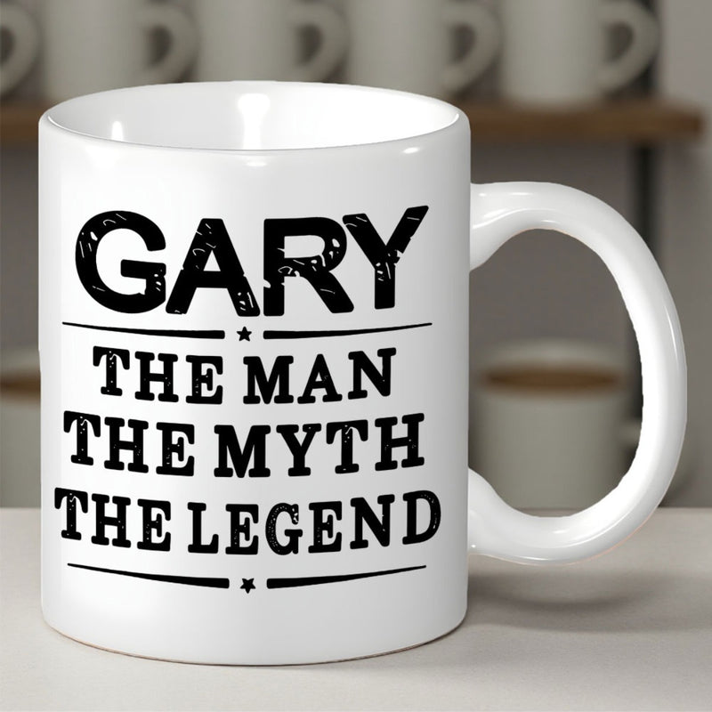 Tailorly White Ceramic 11 oz Mug - Gary The Man The Myth The Legend Sleek Minimalist With Classic Bold Decorative Typography Mug