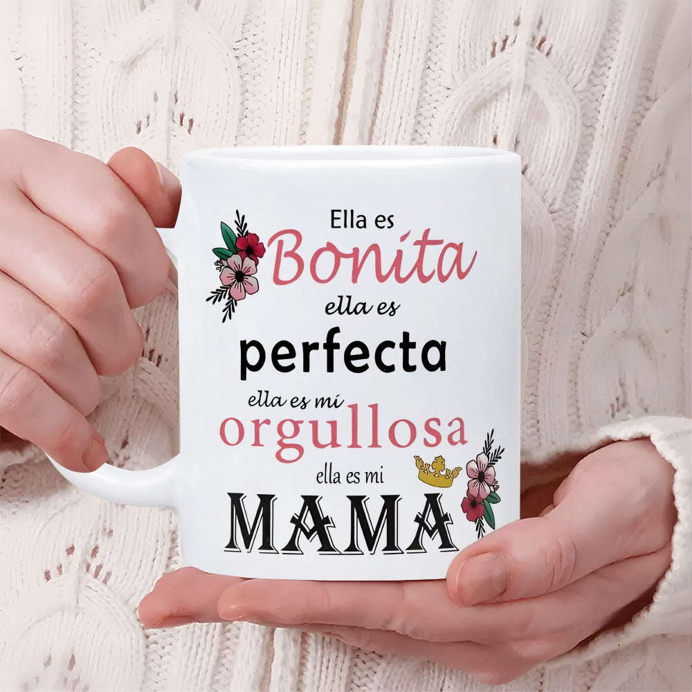 Tailorly White Ceramic 11 oz Mug - Graceful Floral Accents With Golden Crown Decoration For Mother Day Celebrate Mug