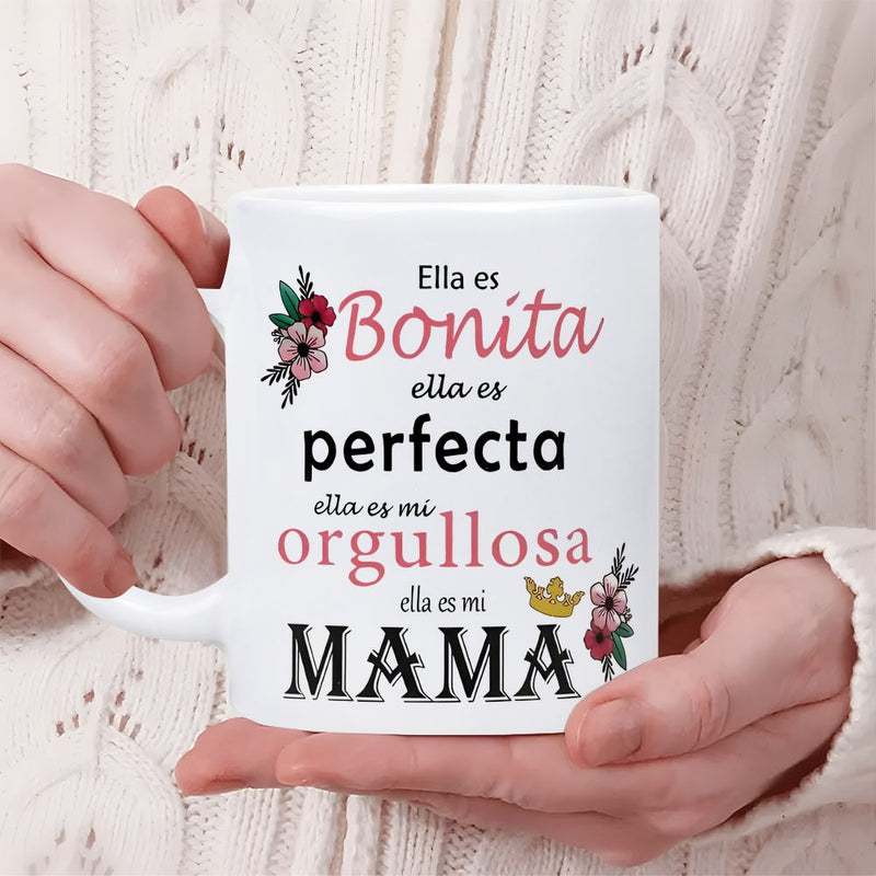 Tailorly White Ceramic 11 oz Mug - Graceful Floral Accents With Golden Crown Decoration For Mother Day Celebrate Mug