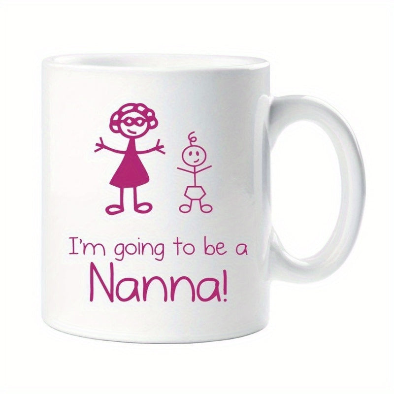 Tailorly White Ceramic 11 oz Mug - Im Going To Be A Nanna Minimalist Pink Stick Person Figures Depicting A Grandmother And Grandchild Figures
