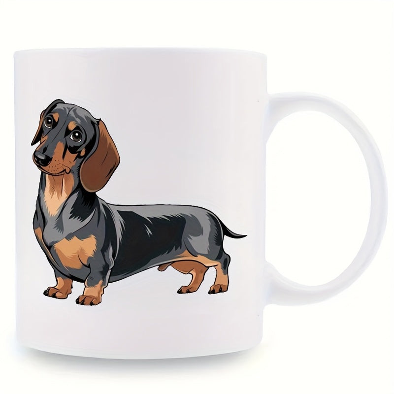 Tailorly White Ceramic 11 oz Mug - Adorable Black And Tan Smooth Haired Wiener Dog Standing Proudly Dachshund