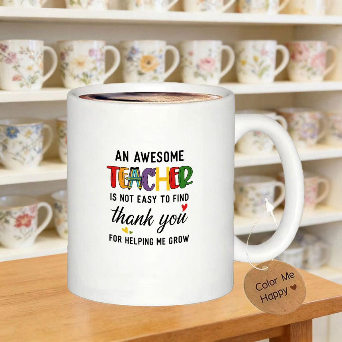 Tailorly White Ceramic 11 oz Mug - An Awesome Teacher Is Not Easy To Find Thank You For Helping Me Grow Elegant Minimalist White Surface Featuring Artistic