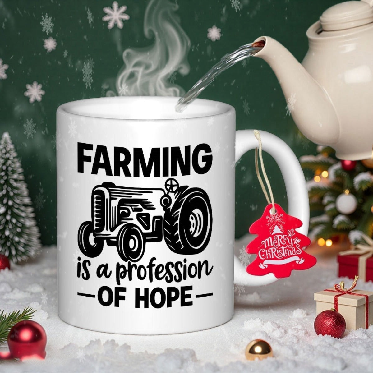 Tailorly White Ceramic 11 oz Mug - Farming Is A Profession Of Hope Classic Vintage Agricultural Vehicle Working Hard In The Rural Fields Tractor