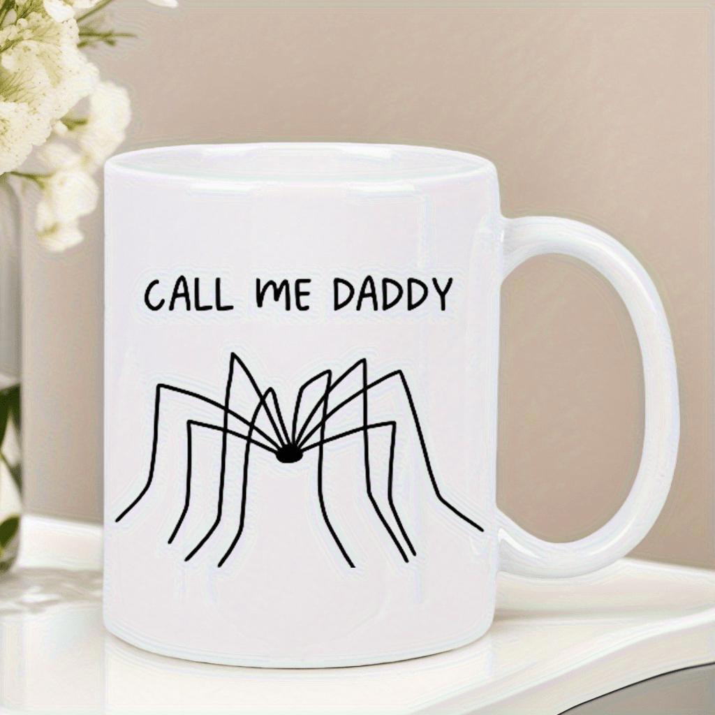Tailorly White Ceramic 11 oz Mug - Call Me Daddy Minimalist Line Drawing Of A Long Legged Harvestman Insect Spider