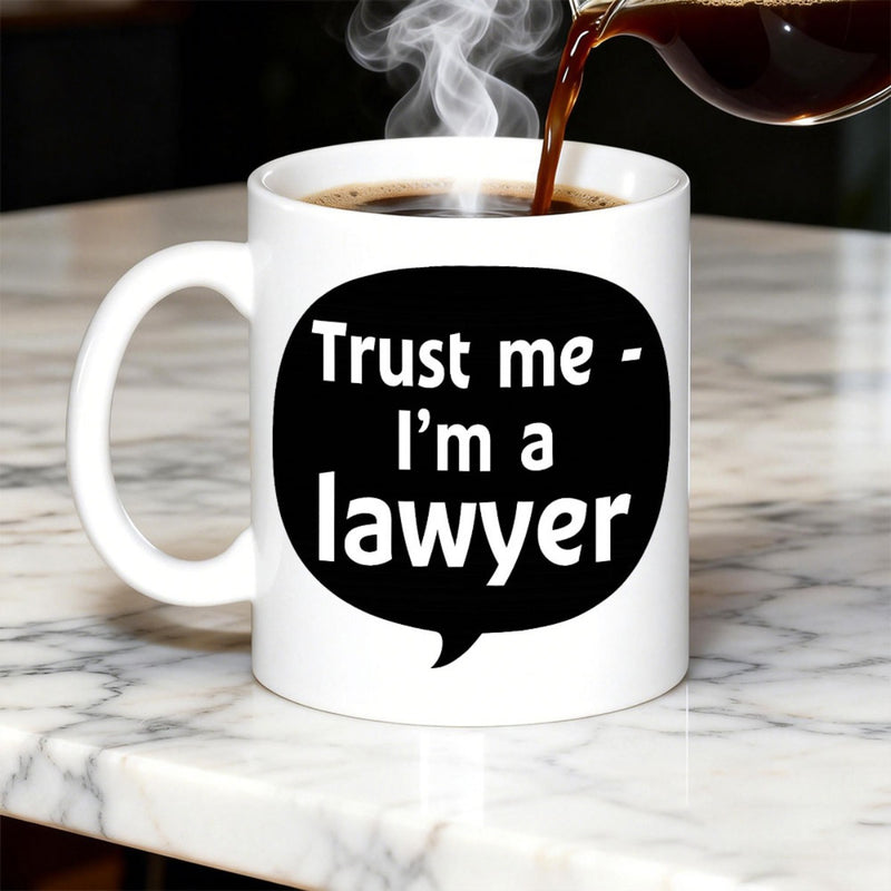 Tailorly White Ceramic 11 oz Mug - Trust Me Im A Lawyer Minimalist White Ceramic Featuring A Bold Black Speech Bubble Design Mug