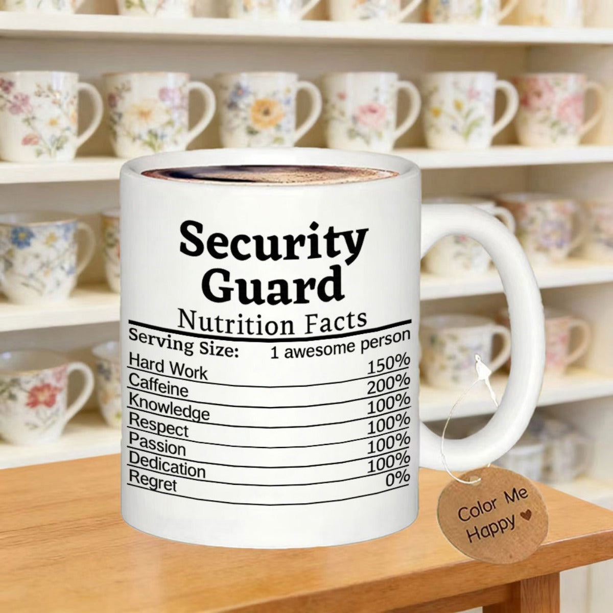 Tailorly White Ceramic 11 oz Mug - Security Guard Nutrition Facts Professional Black Typography In A Structured Vertical Information Grid Layout Mug
