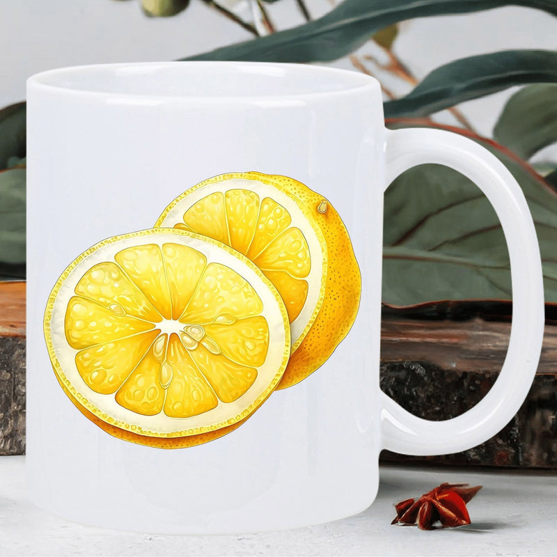 Tailorly White Ceramic 11 oz Mug - Fresh Juicy Yellow Citrus Slices Featuring Refreshing Summer Kitchen Decor Lemon