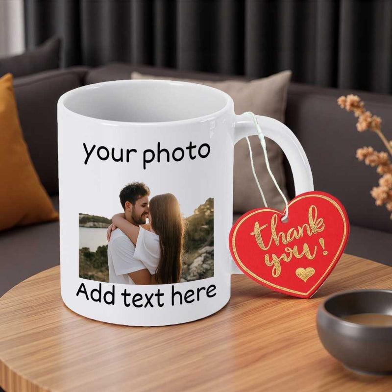 Tailorly White Ceramic 11 oz Mug - Your Photo Add Text Here Thank You Romantic Couple Embracing By The Calm Water Under Warm Natural Sunlight Couple