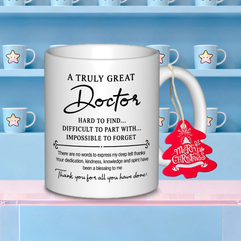 Tailorly White Ceramic 11 oz Mug - A Truly Great Doctor Merry Christmas Featuring Elegant Script Typography And Decorative Line Ornament Mug
