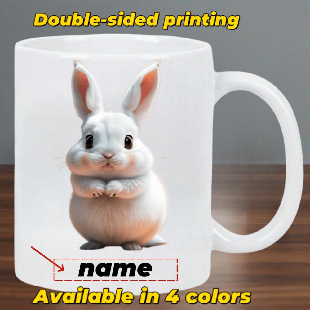 Tailorly White Ceramic 11 oz Mug - Name Adorable Chubby White Rabbit Sitting Peacefully With Sweet Expressive Eyes Bunny