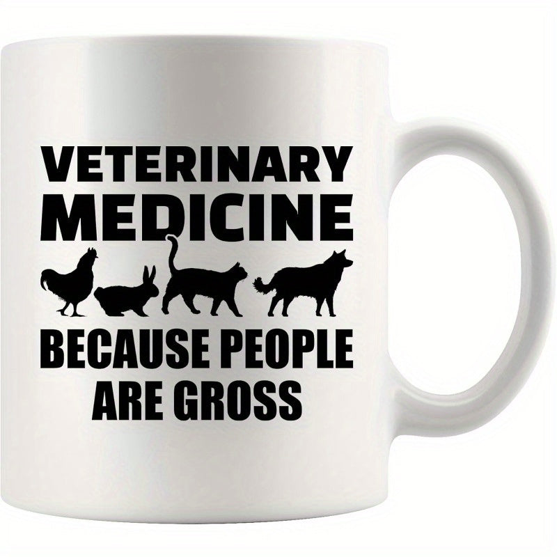Tailorly White Ceramic 11 oz Mug - Veterinary Medicine Because People Are Gross Minimalist Silhouette Icons Of Domestic Pets And Farm Animals