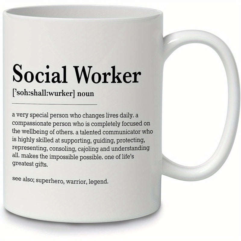 Tailorly White Ceramic 11 oz Mug - Social Worker Clean Minimalist Ceramic Vessel Featuring Black Dictionary Style Typography Mug