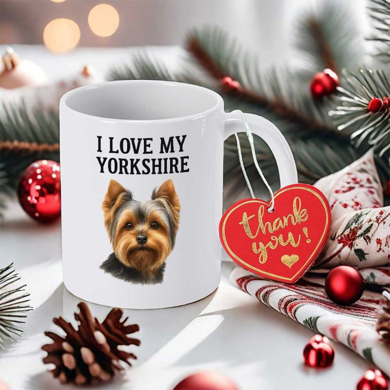 Tailorly White Ceramic 11 oz Mug - I Love My Yorkshire Adorable Realistic Dog Portrait Featuring Expressive Eyes And Soft Brown Fur Yorkshire Terrier