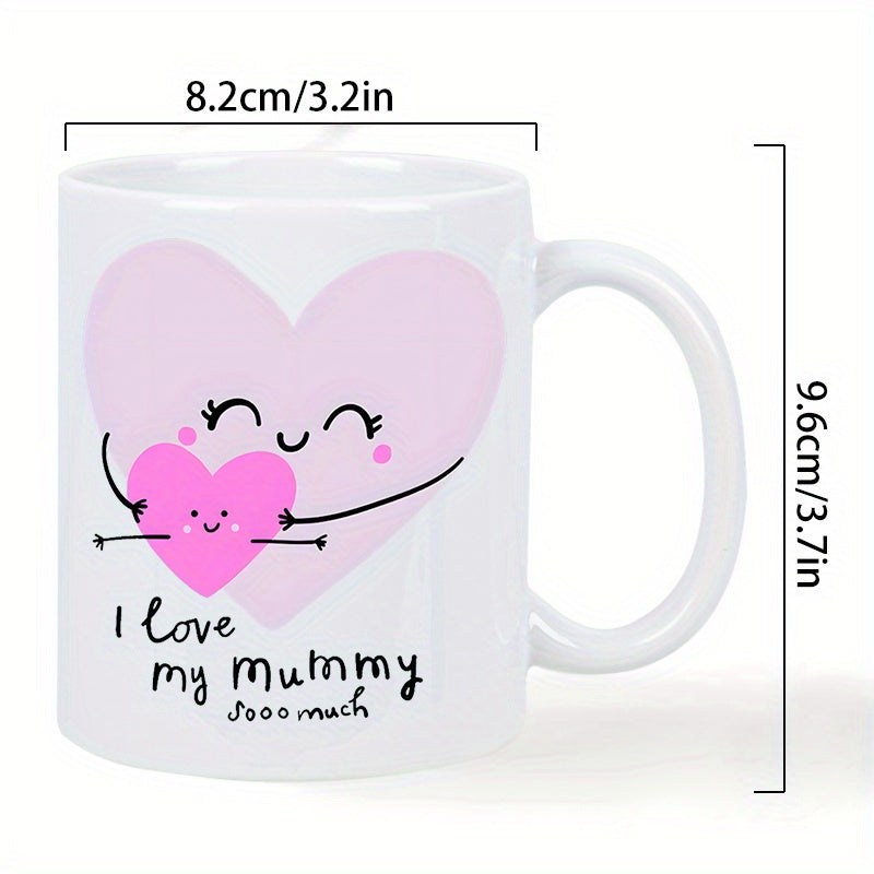 Tailorly White Ceramic 11 oz Mug - I Love My Mummy So So Much Gentle Pink Heart Holding Small Heart With Cute Smiling Faces Heart