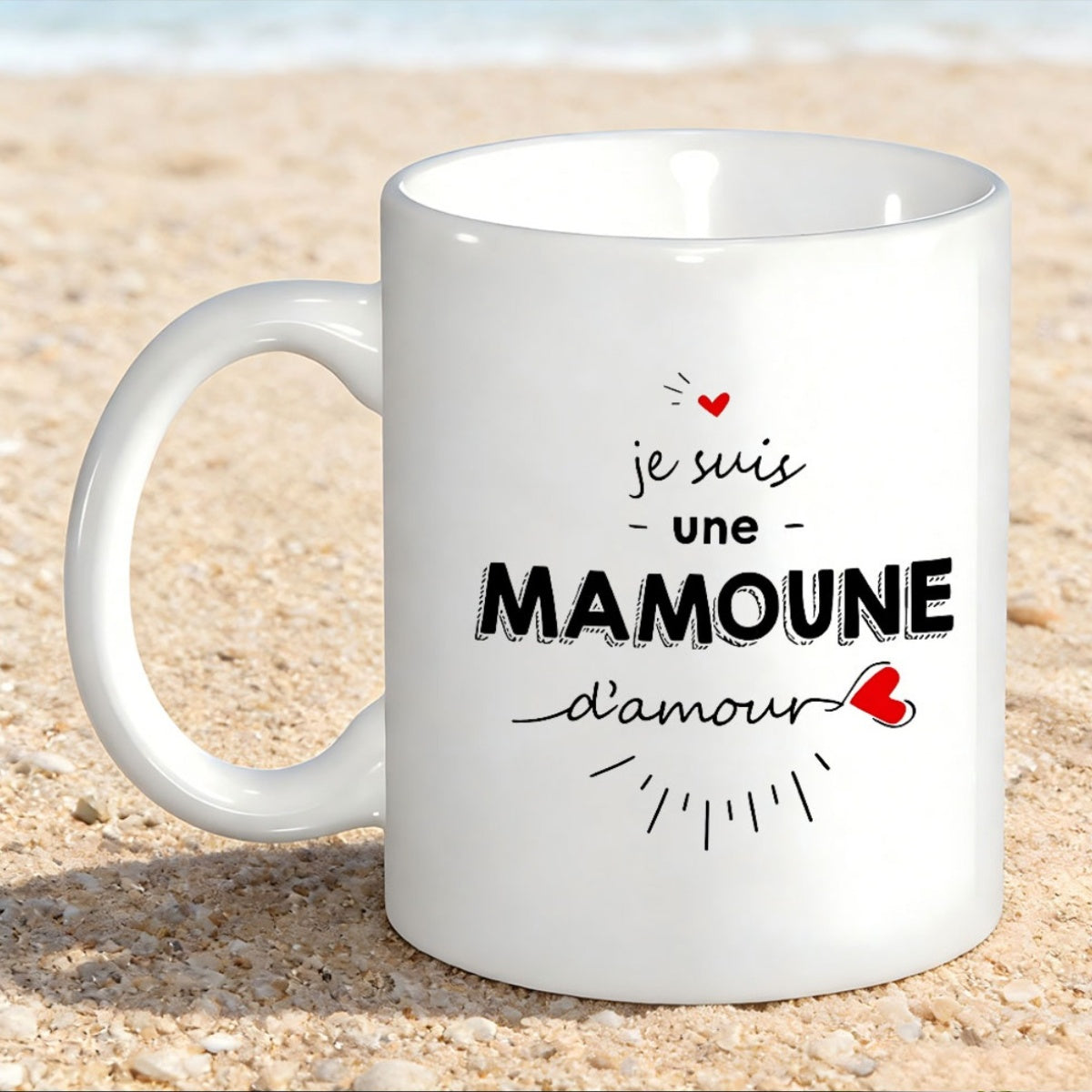 Tailorly White Ceramic 11 oz Mug - Minimalist White Ceramic With Delicate Red Hearts And Small Rays Mug