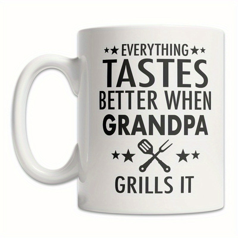 Tailorly White Ceramic 11 oz Mug - Everything Tastes Better When Grandpa Grills It Minimalist Black Icons With Stars And Crossed Cooking Utensils Mug