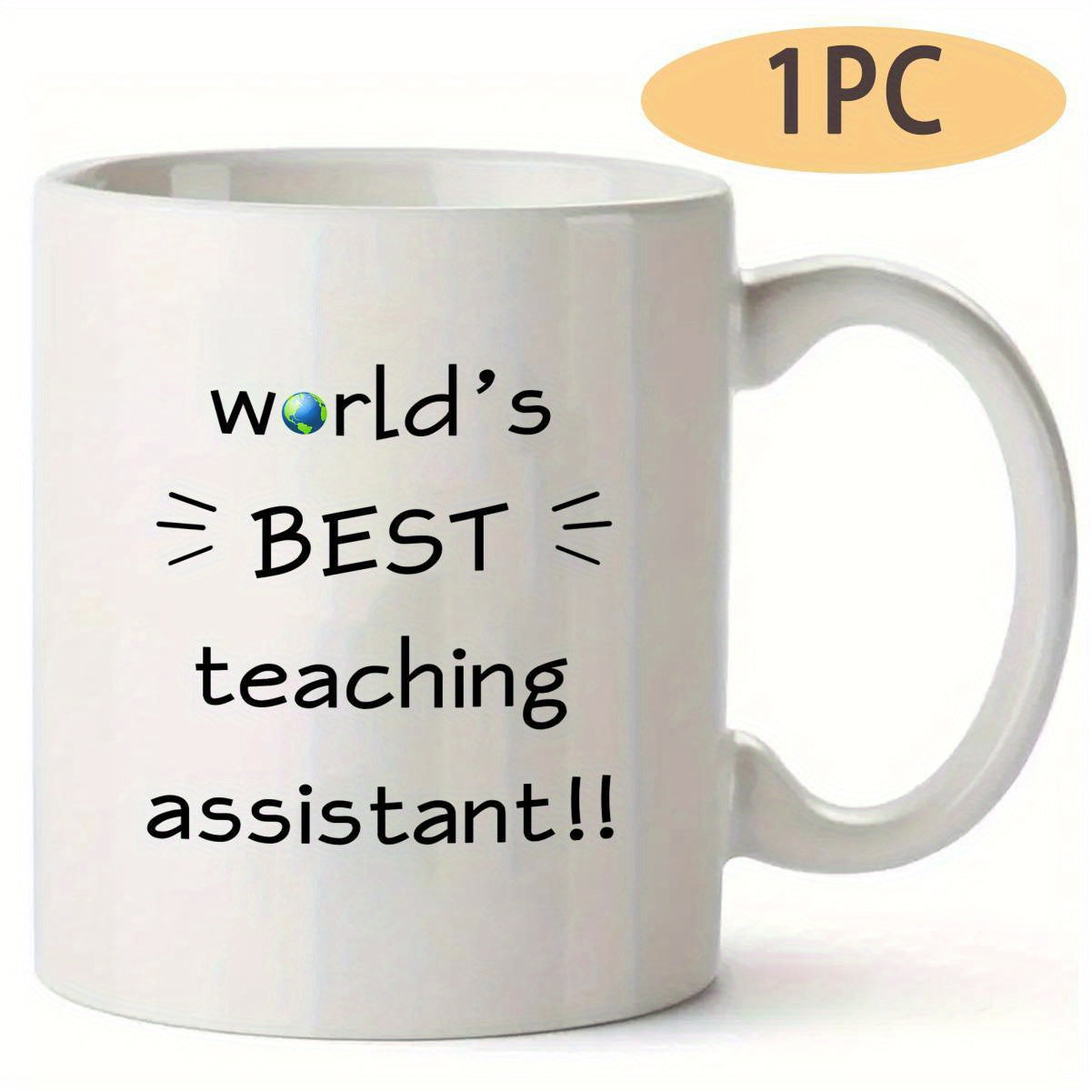 Tailorly White Ceramic 11 oz Mug - Worlds Best Teaching Assistant Simple Blue Globe Icon With Small Radiant Lines Around Text Mug