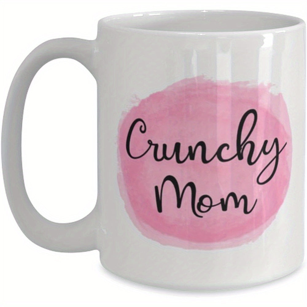 Tailorly White Ceramic 11 oz Mug - Crunchy Mom Soft Pink Watercolor Splash Background With Elegant Black Script Text Mug