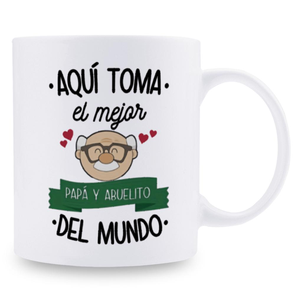 Tailorly White Ceramic 11 oz Mug - Smiling Cartoon Elderly Man With Glasses And Mustache Among Red Hearts Grandfather