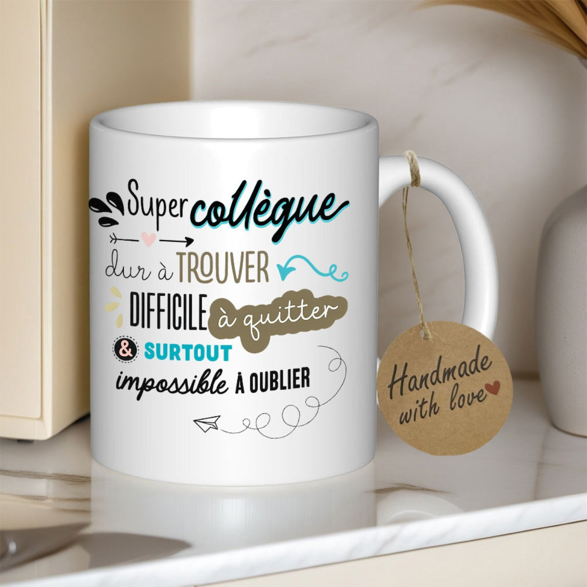 Tailorly White Ceramic 11 oz Mug - Handmade With Love Minimalist Script Style Featuring Heart And Paper Airplane Mug