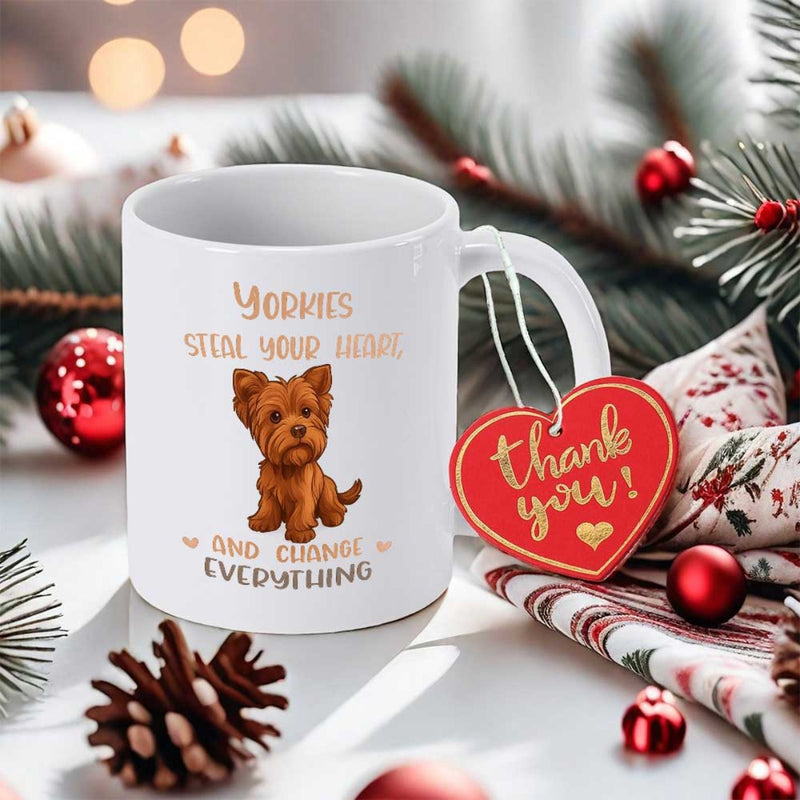 Tailorly White Ceramic 11 oz Mug - Yorkies Steal Your Heart And Change Everything Small Brown Puppy Sitting Calmly With A Sweet And Gentle Expression Yorkie