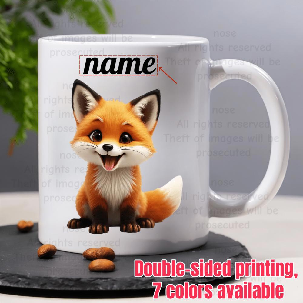 Tailorly White Ceramic 11 oz Mug - Name Cute Orange Sitting Wild Animal With Fluffy Tail And Friendly Smile Fox