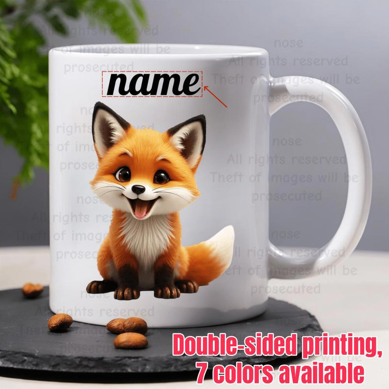 Tailorly White Ceramic 11 oz Mug - Name Cute Orange Sitting Wild Animal With Fluffy Tail And Friendly Smile Fox